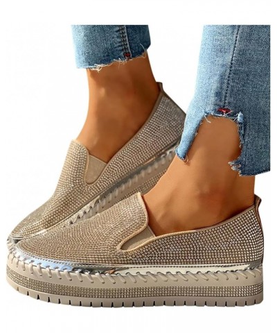 Casual Shoes for Women's Leisure Crystal Thick-Soled Flat Shoes Comfortable Loafers Women's Canvas Shoes Silver $22.52 Pumps