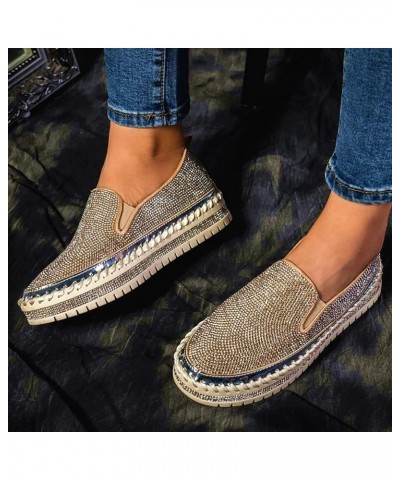 Casual Shoes for Women's Leisure Crystal Thick-Soled Flat Shoes Comfortable Loafers Women's Canvas Shoes Silver $22.52 Pumps