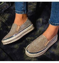 Casual Shoes for Women's Leisure Crystal Thick-Soled Flat Shoes Comfortable Loafers Women's Canvas Shoes Silver $22.52 Pumps