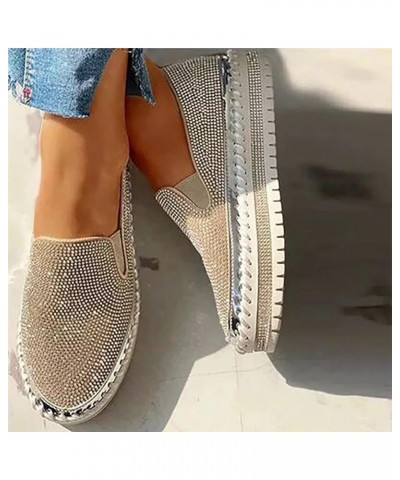 Casual Shoes for Women's Leisure Crystal Thick-Soled Flat Shoes Comfortable Loafers Women's Canvas Shoes Silver $22.52 Pumps