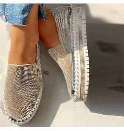 Casual Shoes for Women's Leisure Crystal Thick-Soled Flat Shoes Comfortable Loafers Women's Canvas Shoes Silver $22.52 Pumps