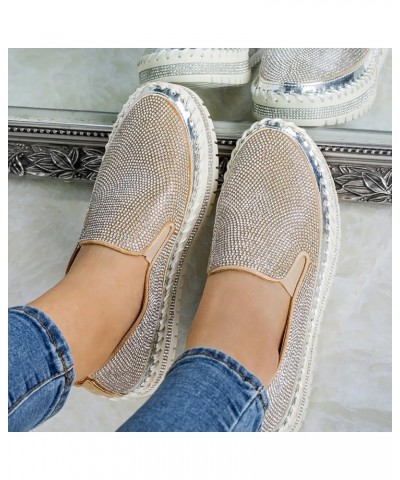 Casual Shoes for Women's Leisure Crystal Thick-Soled Flat Shoes Comfortable Loafers Women's Canvas Shoes Silver $22.52 Pumps