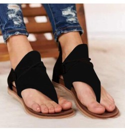 Women Summer Solid Clip-Toe Shoes Zipper Lady Casual Beach Flats Comfy Sandals Sandals for Women High Arch (Black, 5.5) Black...