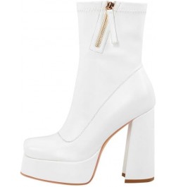 Women's Square Toe Platform Block Heeled Ankle Boots for Party Wedding White Heels $37.38 Boots