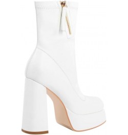 Women's Square Toe Platform Block Heeled Ankle Boots for Party Wedding White Heels $37.38 Boots