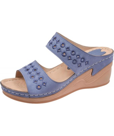 Wedge Slides for Women Ankle Strap Low Platform Wedges Sandals Flat Mules Open Toe Rhinestones Shoes 98-zoxro-blue-6 $20.07 S...