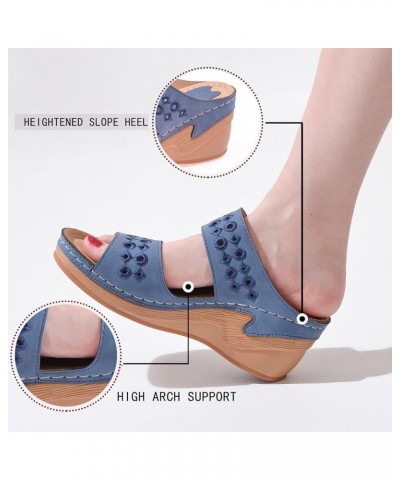 Wedge Slides for Women Ankle Strap Low Platform Wedges Sandals Flat Mules Open Toe Rhinestones Shoes 98-zoxro-blue-6 $20.07 S...