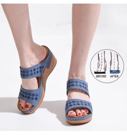 Wedge Slides for Women Ankle Strap Low Platform Wedges Sandals Flat Mules Open Toe Rhinestones Shoes 98-zoxro-blue-6 $20.07 S...