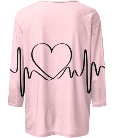 Valentine's Day Shirt for Women Women Love Heart Print Shirt 3/4 Sleeve T-Shirt Womens Tops 2024 Trendy Casual Loose Tee Top ...