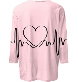 Valentine's Day Shirt for Women Women Love Heart Print Shirt 3/4 Sleeve T-Shirt Womens Tops 2024 Trendy Casual Loose Tee Top ...