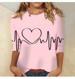 Valentine's Day Shirt for Women Women Love Heart Print Shirt 3/4 Sleeve T-Shirt Womens Tops 2024 Trendy Casual Loose Tee Top ...