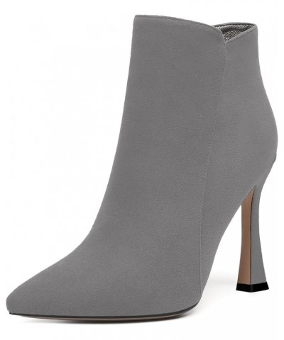 Womens Pointed Toe Zip Evening Dress Suede Spool High Heel Ankle High Boots 4 Inch Grey $46.09 Boots