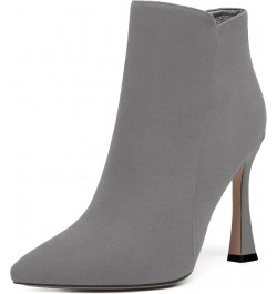 Womens Pointed Toe Zip Evening Dress Suede Spool High Heel Ankle High Boots 4 Inch Grey $46.09 Boots