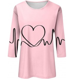 Valentine's Day Shirt for Women Women Love Heart Print Shirt 3/4 Sleeve T-Shirt Womens Tops 2024 Trendy Casual Loose Tee Top ...