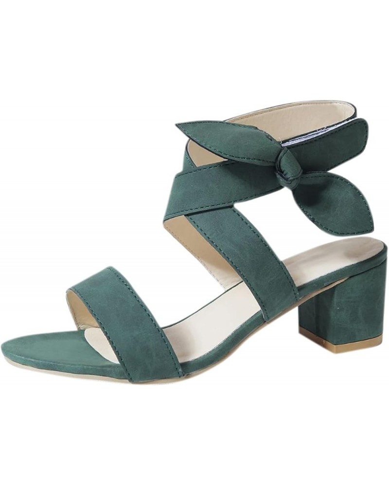 Women Summer Square Heels Open Toe Breathable Sandals Fashion Shoes Green $14.80 Sandals