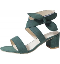 Women Summer Square Heels Open Toe Breathable Sandals Fashion Shoes Green $14.80 Sandals