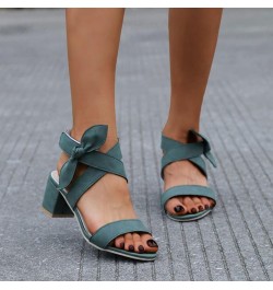 Women Summer Square Heels Open Toe Breathable Sandals Fashion Shoes Green $14.80 Sandals