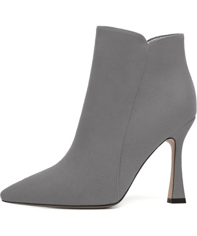 Womens Pointed Toe Zip Evening Dress Suede Spool High Heel Ankle High Boots 4 Inch Grey $46.09 Boots