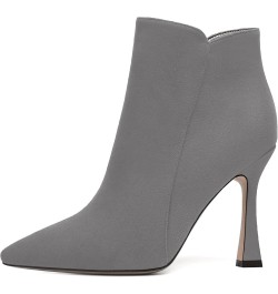 Womens Pointed Toe Zip Evening Dress Suede Spool High Heel Ankle High Boots 4 Inch Grey $46.09 Boots