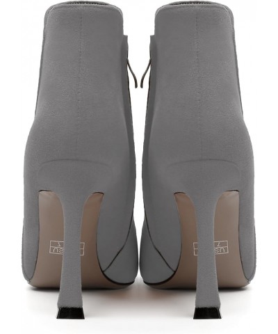 Womens Pointed Toe Zip Evening Dress Suede Spool High Heel Ankle High Boots 4 Inch Grey $46.09 Boots