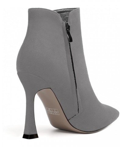 Womens Pointed Toe Zip Evening Dress Suede Spool High Heel Ankle High Boots 4 Inch Grey $46.09 Boots