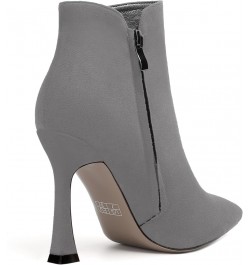 Womens Pointed Toe Zip Evening Dress Suede Spool High Heel Ankle High Boots 4 Inch Grey $46.09 Boots