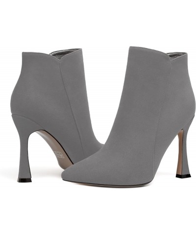 Womens Pointed Toe Zip Evening Dress Suede Spool High Heel Ankle High Boots 4 Inch Grey $46.09 Boots