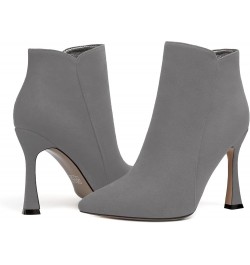 Womens Pointed Toe Zip Evening Dress Suede Spool High Heel Ankle High Boots 4 Inch Grey $46.09 Boots