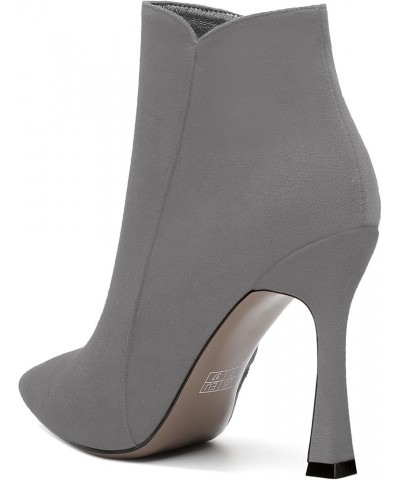 Womens Pointed Toe Zip Evening Dress Suede Spool High Heel Ankle High Boots 4 Inch Grey $46.09 Boots