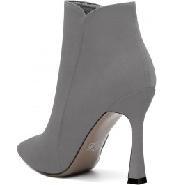 Womens Pointed Toe Zip Evening Dress Suede Spool High Heel Ankle High Boots 4 Inch Grey $46.09 Boots