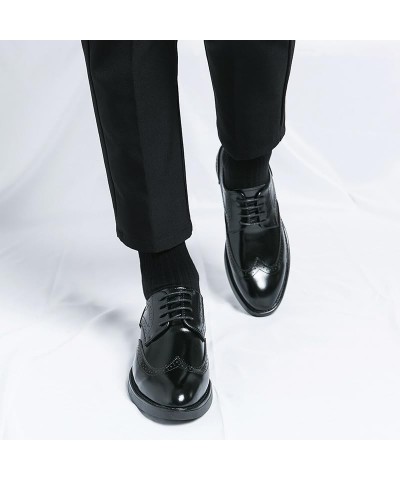 Formal Shoes for Men Lace Up Round Burnished Toe Wing tip Faux Leather Non Slip Rubber Sole Anti-Slip Block Heel Prom Black $...