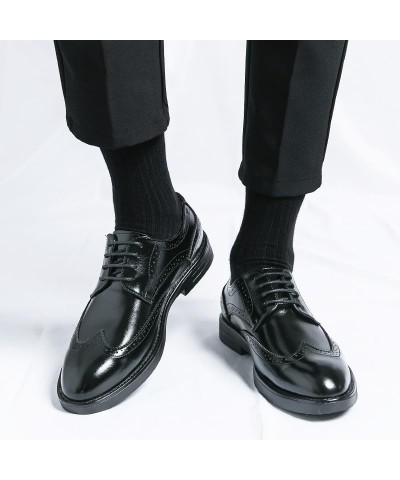 Formal Shoes for Men Lace Up Round Burnished Toe Wing tip Faux Leather Non Slip Rubber Sole Anti-Slip Block Heel Prom Black $...