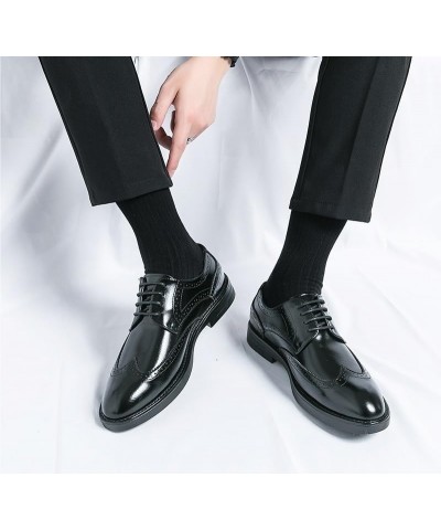 Formal Shoes for Men Lace Up Round Burnished Toe Wing tip Faux Leather Non Slip Rubber Sole Anti-Slip Block Heel Prom Black $...