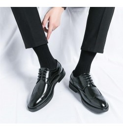 Formal Shoes for Men Lace Up Round Burnished Toe Wing tip Faux Leather Non Slip Rubber Sole Anti-Slip Block Heel Prom Black $...