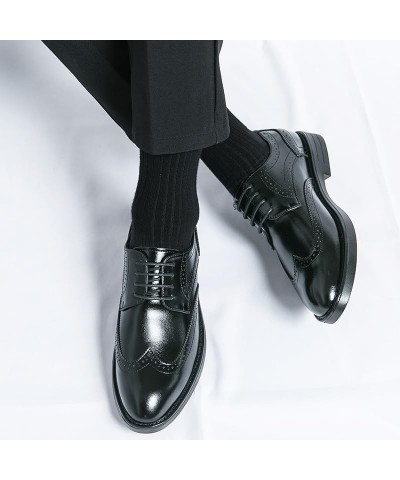 Formal Shoes for Men Lace Up Round Burnished Toe Wing tip Faux Leather Non Slip Rubber Sole Anti-Slip Block Heel Prom Black $...