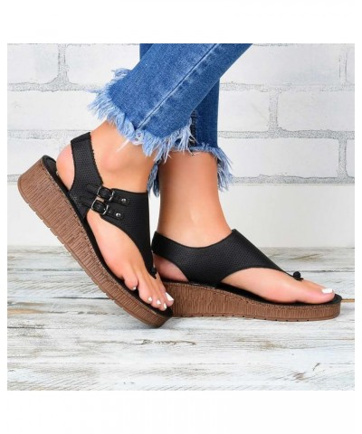 Womens Flat Sandals Ladies Summer Vintage Buckle Design Ankle Strap Thong Sandals Faux Leather Flip Flops Comfy T-Bar Slingba...