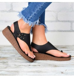 Womens Flat Sandals Ladies Summer Vintage Buckle Design Ankle Strap Thong Sandals Faux Leather Flip Flops Comfy T-Bar Slingba...