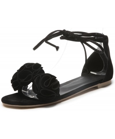 Womens LC598 Fashion Casual Ruched Performance Nubuck Flats Sandals Black $34.97 Sandals