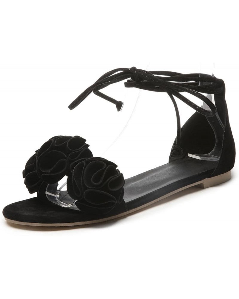 Womens LC598 Fashion Casual Ruched Performance Nubuck Flats Sandals Black $34.97 Sandals