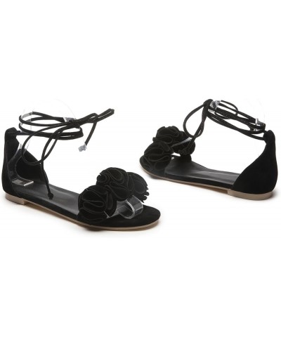 Womens LC598 Fashion Casual Ruched Performance Nubuck Flats Sandals Black $34.97 Sandals