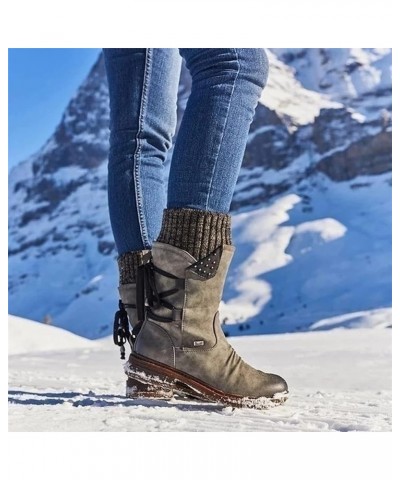 Winter Boots for Women Classic Pointed Flat Bottomed Bandage Mid Calf Boots Shoes Fall Boots for Women 2022 Khaki 8.5 $10.50 ...