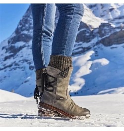 Winter Boots for Women Classic Pointed Flat Bottomed Bandage Mid Calf Boots Shoes Fall Boots for Women 2022 Khaki 8.5 $10.50 ...