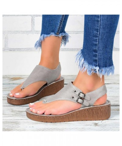 Womens Flat Sandals Ladies Summer Vintage Buckle Design Ankle Strap Thong Sandals Faux Leather Flip Flops Comfy T-Bar Slingba...