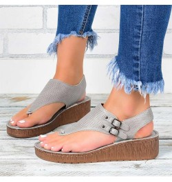 Womens Flat Sandals Ladies Summer Vintage Buckle Design Ankle Strap Thong Sandals Faux Leather Flip Flops Comfy T-Bar Slingba...