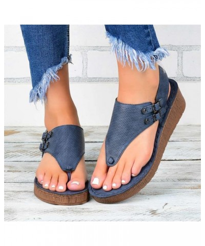 Womens Flat Sandals Ladies Summer Vintage Buckle Design Ankle Strap Thong Sandals Faux Leather Flip Flops Comfy T-Bar Slingba...