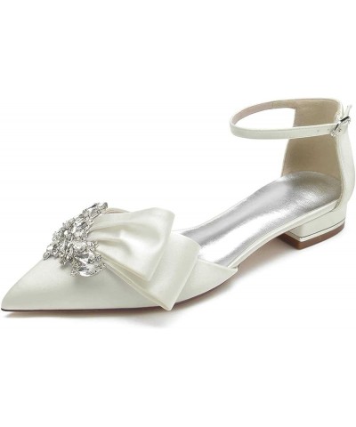 Women's Pointed Bride Shoes Flat Closed Toe Rhinestone Flat Heel Wedding Shoes Satin Party Shoes Ivory 43 $30.36 Flats