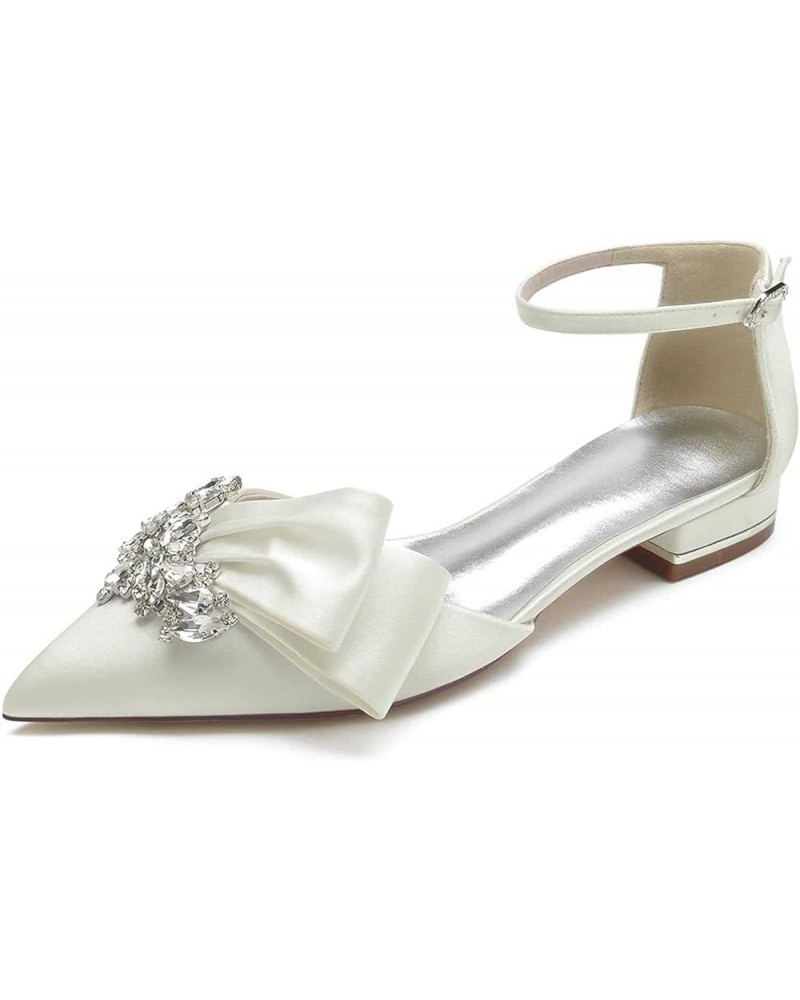 Women's Pointed Bride Shoes Flat Closed Toe Rhinestone Flat Heel Wedding Shoes Satin Party Shoes Ivory 43 $30.36 Flats