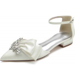 Women's Pointed Bride Shoes Flat Closed Toe Rhinestone Flat Heel Wedding Shoes Satin Party Shoes Ivory 43 $30.36 Flats