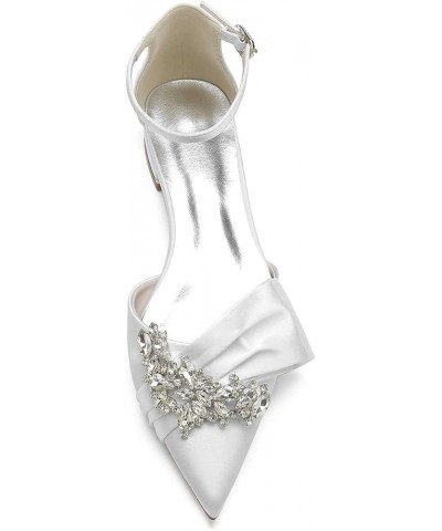 Women's Pointed Bride Shoes Flat Closed Toe Rhinestone Flat Heel Wedding Shoes Satin Party Shoes Ivory 43 $30.36 Flats