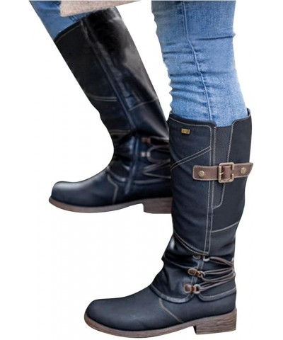 Womens Boots Fashion High Tube Square Heel Rider Boots Color Side Zipper Waterproof Boots (Gray, 8) 8 Black $25.25 Boots